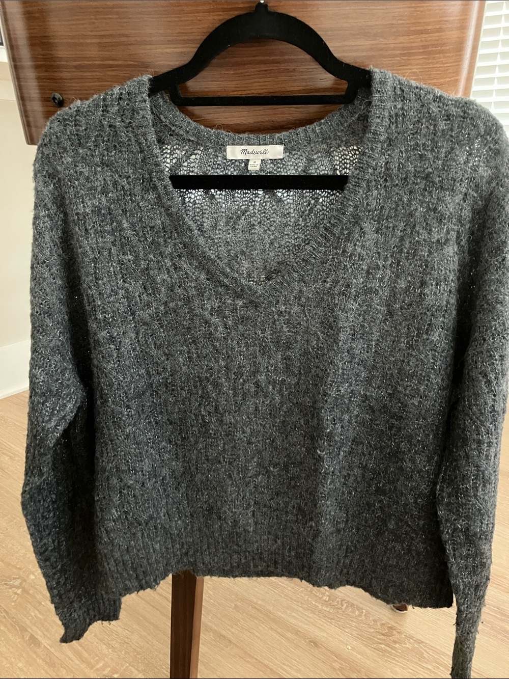 Madewell Charcoal V-Neck Textured Knit Sweater